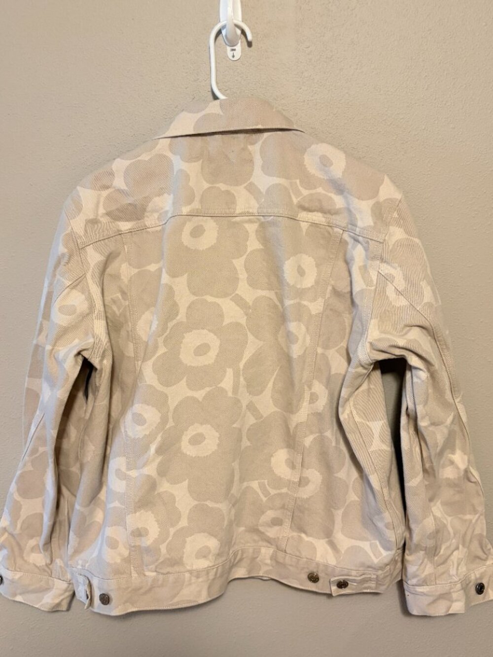Marimekko Sarpio Unikko Beige Floral Denim Jacket Size Small - Picture 2 of 4